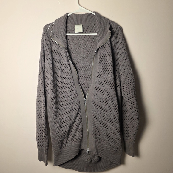 Varley Sweaters - Varley Finn Longline Zip Cardigan Gray Open Knit Jacket Athleisure Layer Medium